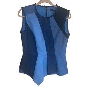 BCBG Womens Top Size Medium Blue Max Azria Sleeveless Peplum Denim Pure Cotton